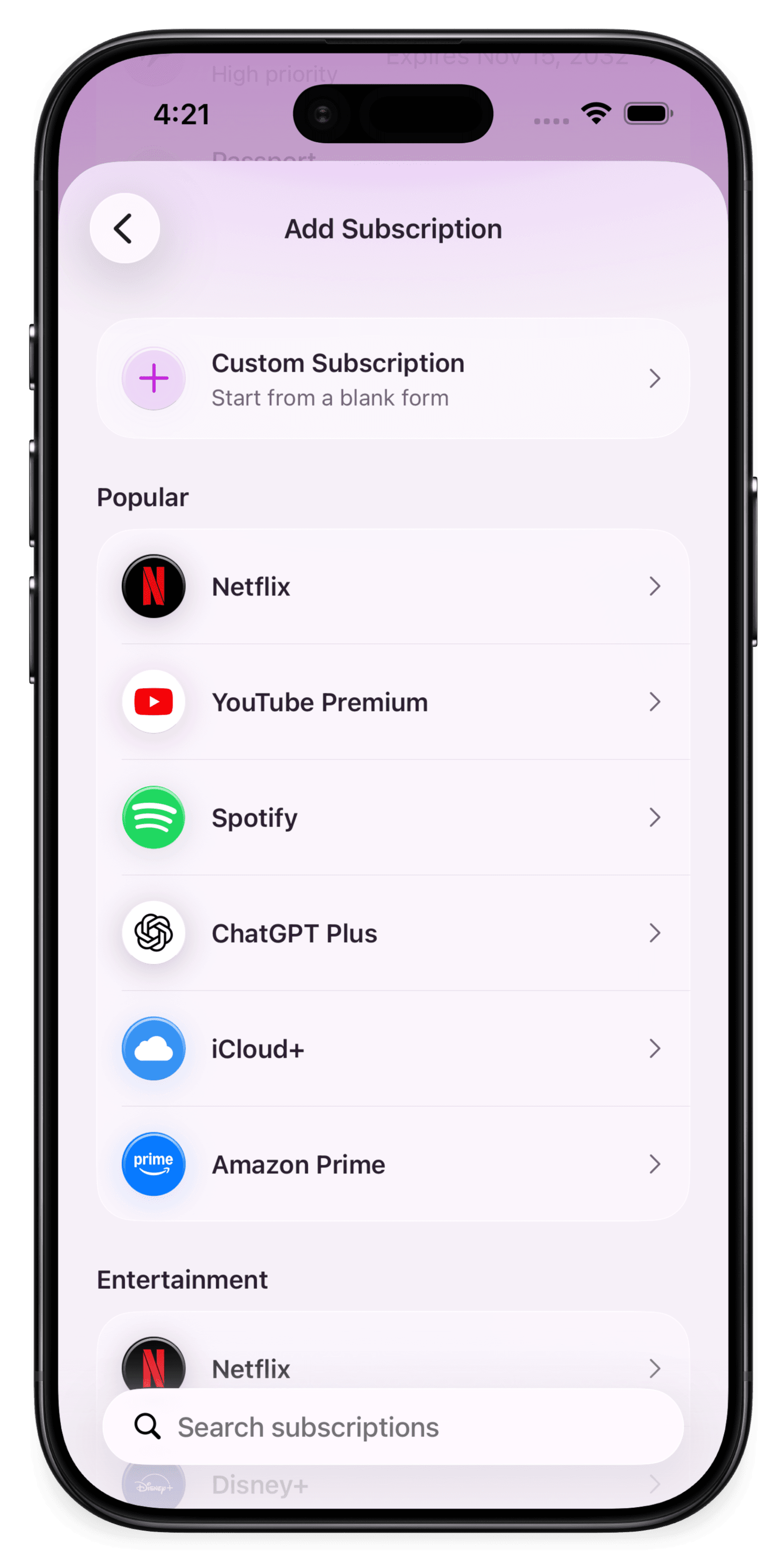 Duebase app screen 5